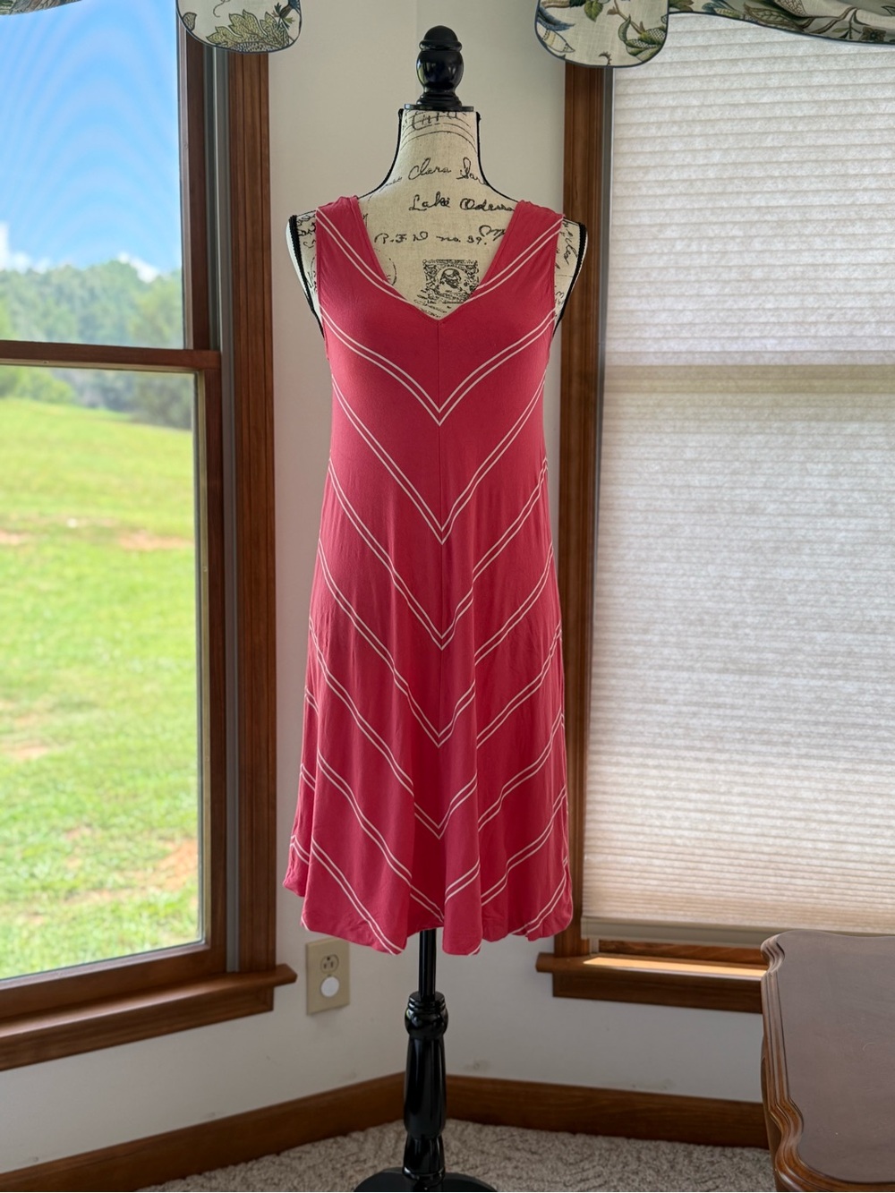 LOFT Raspberry Pink Chevron V-Neck Midi Dress